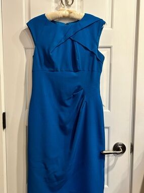 Adrianna Papell Vibrant Cobalt Blue Pleated Midi Sheath Dress